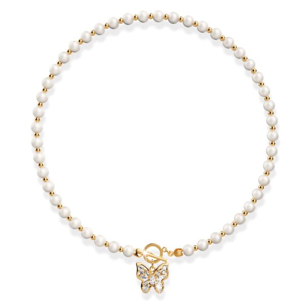 Pearl Butterfly Toggle Closure Choker Necklace in Gold - Image 2