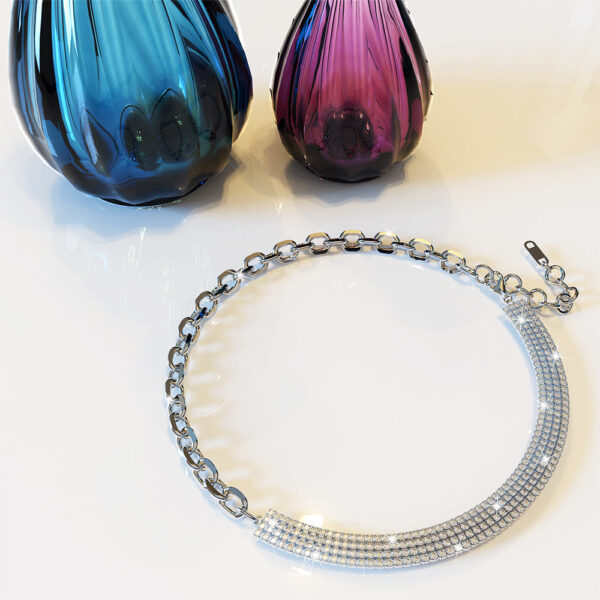 Cuban Link Chain Zircon Choker in White Gold - Image 2