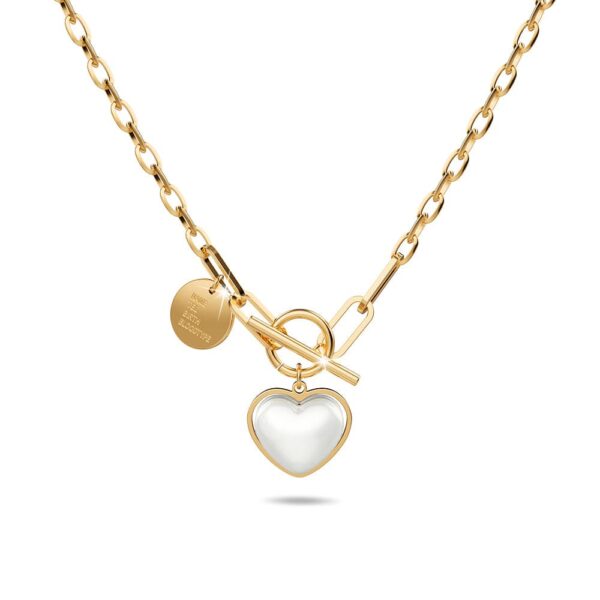 Dangling Pearl Heart Toggle Closure Necklace in Gold