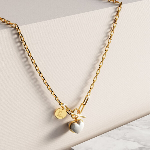 Dangling Pearl Heart Toggle Closure Necklace in Gold - Image 3