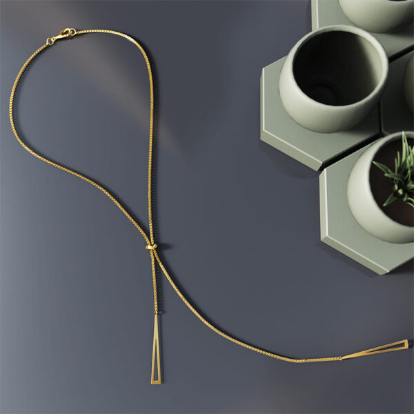 Gold Layered Double Asymmetrical Tassel Necklace - Image 3