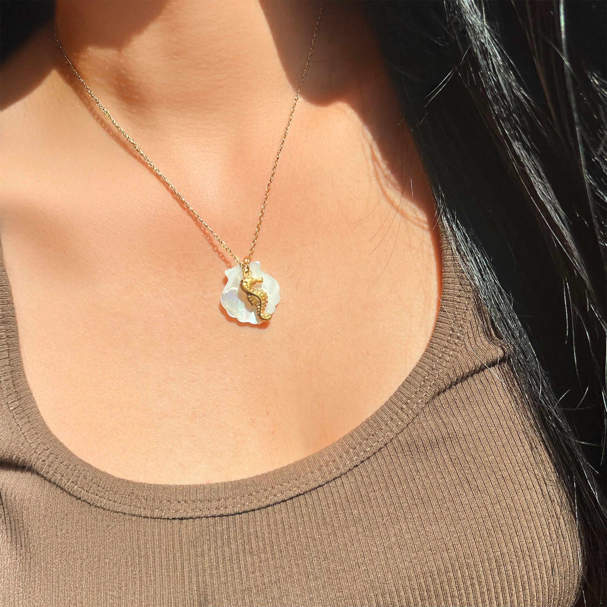 Pearl Shell & Gold Seahorse Necklace - Image 3