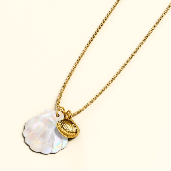 Dual Pearl & Gold Shell Necklace - Image 2