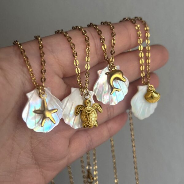 Dual Pearl & Gold Shell Necklace - Image 4