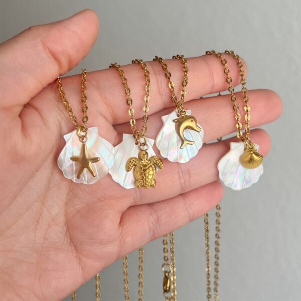 Dual Pearl & Gold Shell Necklace - Image 5