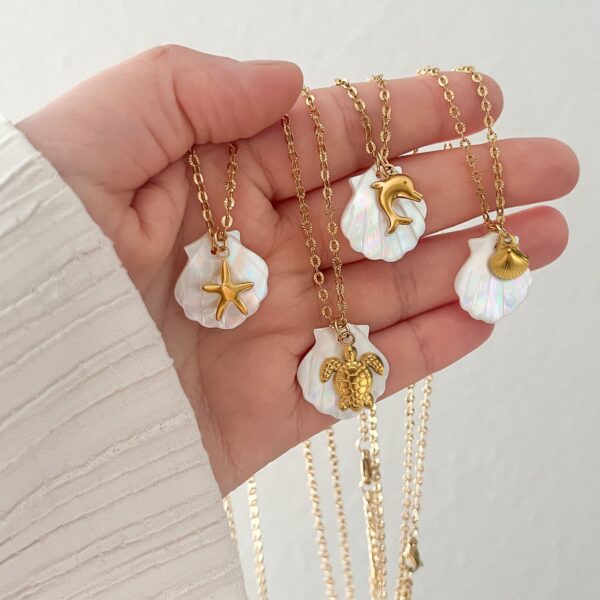 Dual Pearl & Gold Shell Necklace - Image 6
