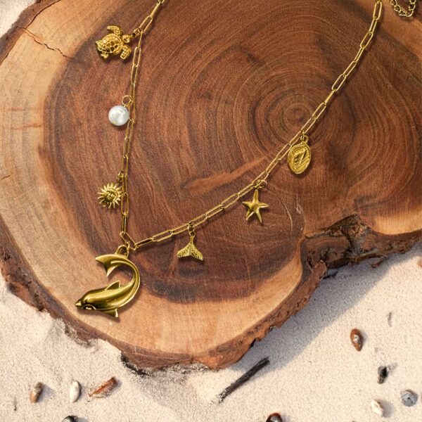 Beaded Sea Gold Charm Gold Necklace - Image 3