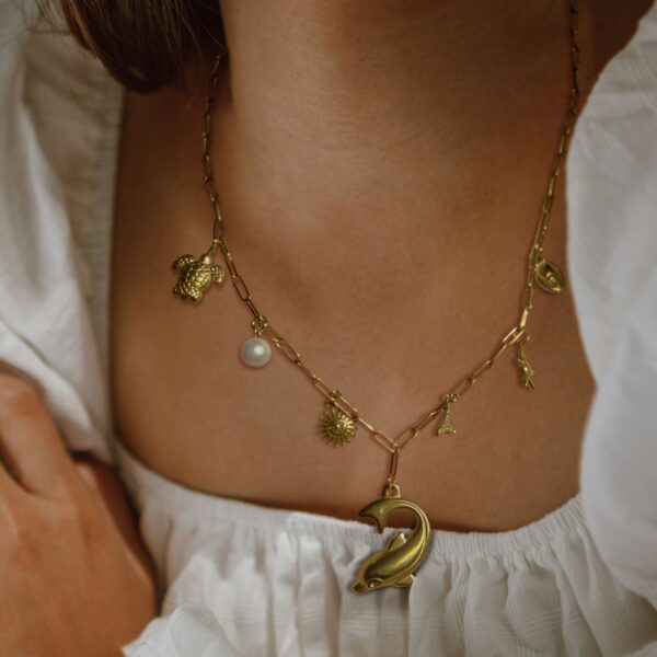 Beaded Sea Gold Charm Gold Necklace - Image 4