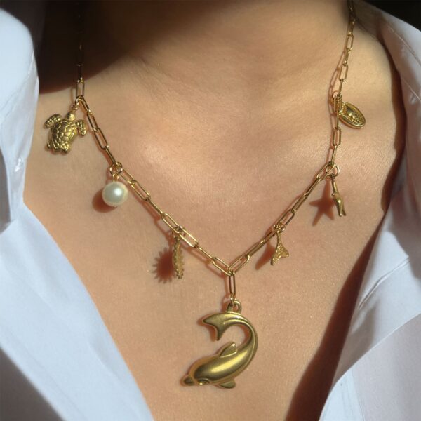Beaded Sea Gold Charm Gold Necklace - Image 5