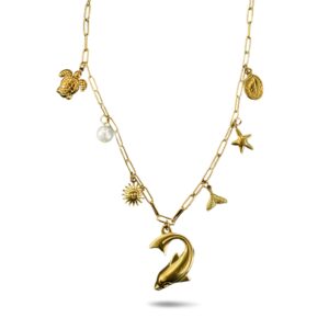 Beaded Sea Gold Charm Gold Necklace