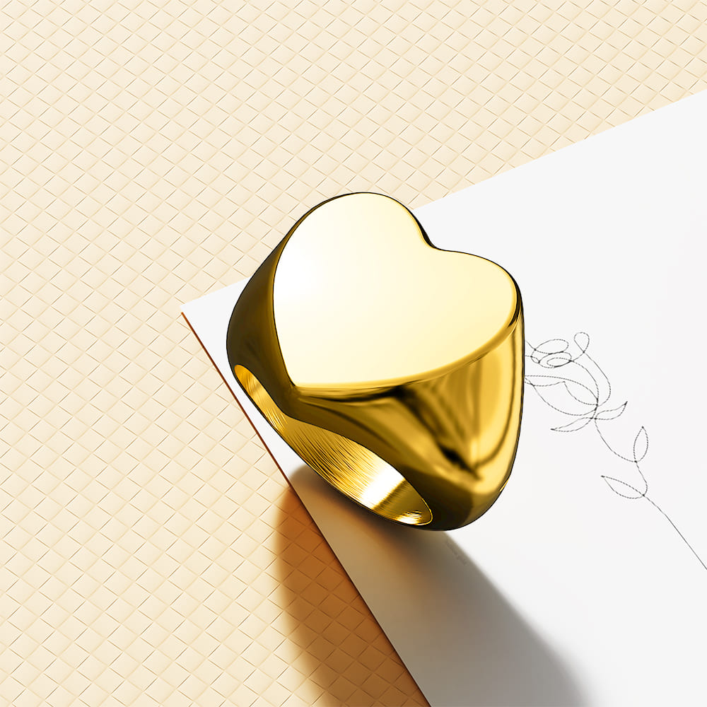 Heart's Desire Signet Gold Layered Ring - Image 7