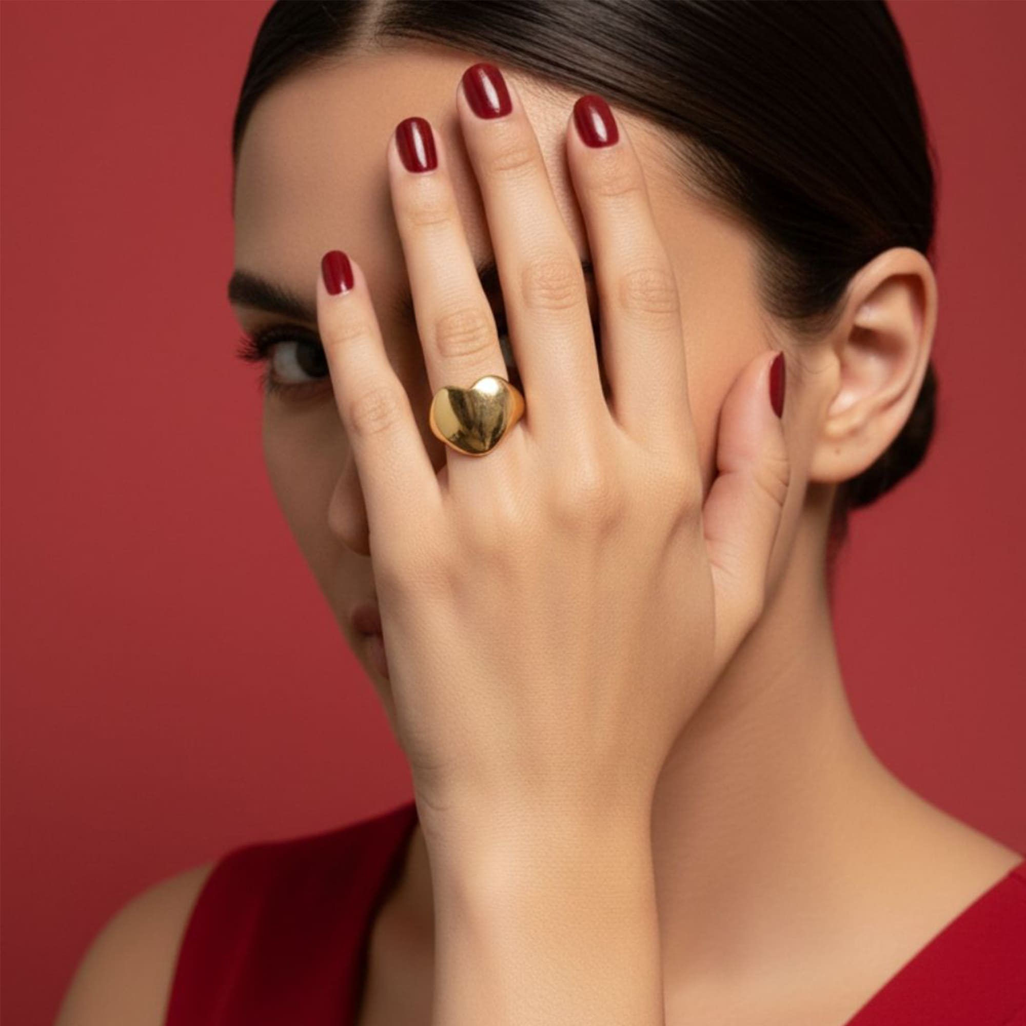 Heart's Desire Signet Gold Layered Ring - Image 12