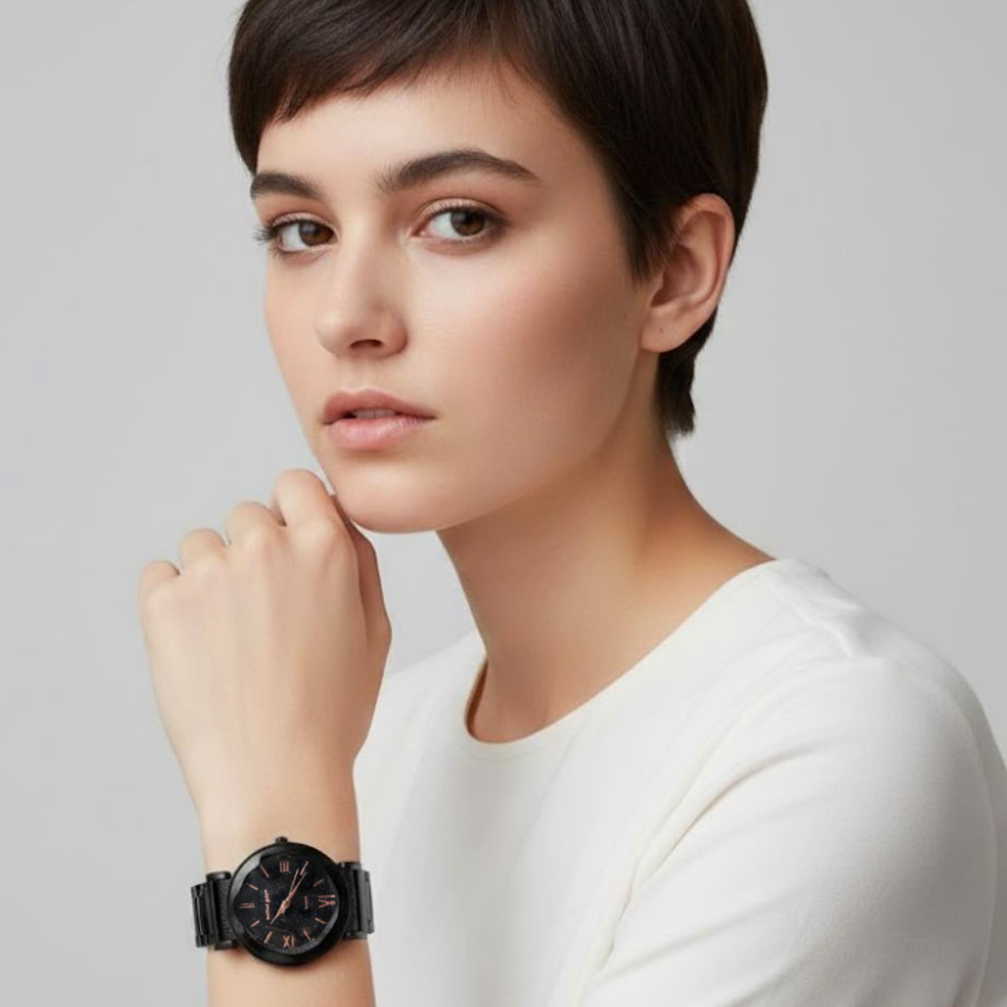 Bullion Gold Romish Watch Embellished with Glittering Crystals - Black and Rose Gold - Image 6