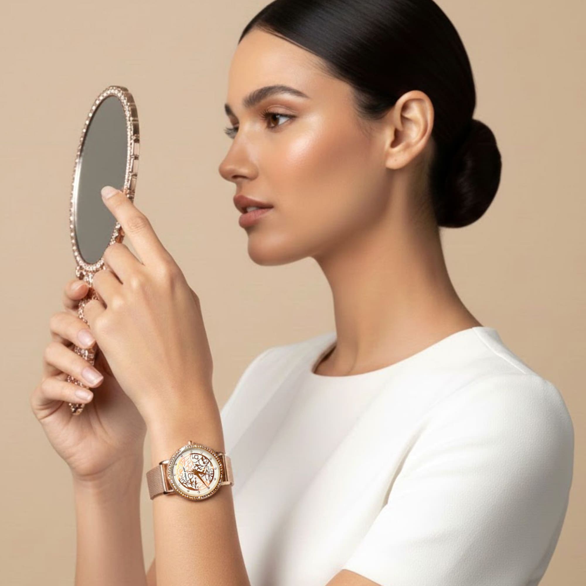 Bullion Gold Elite Watch Embellished with Rhinestone - Rose Gold - Image 5