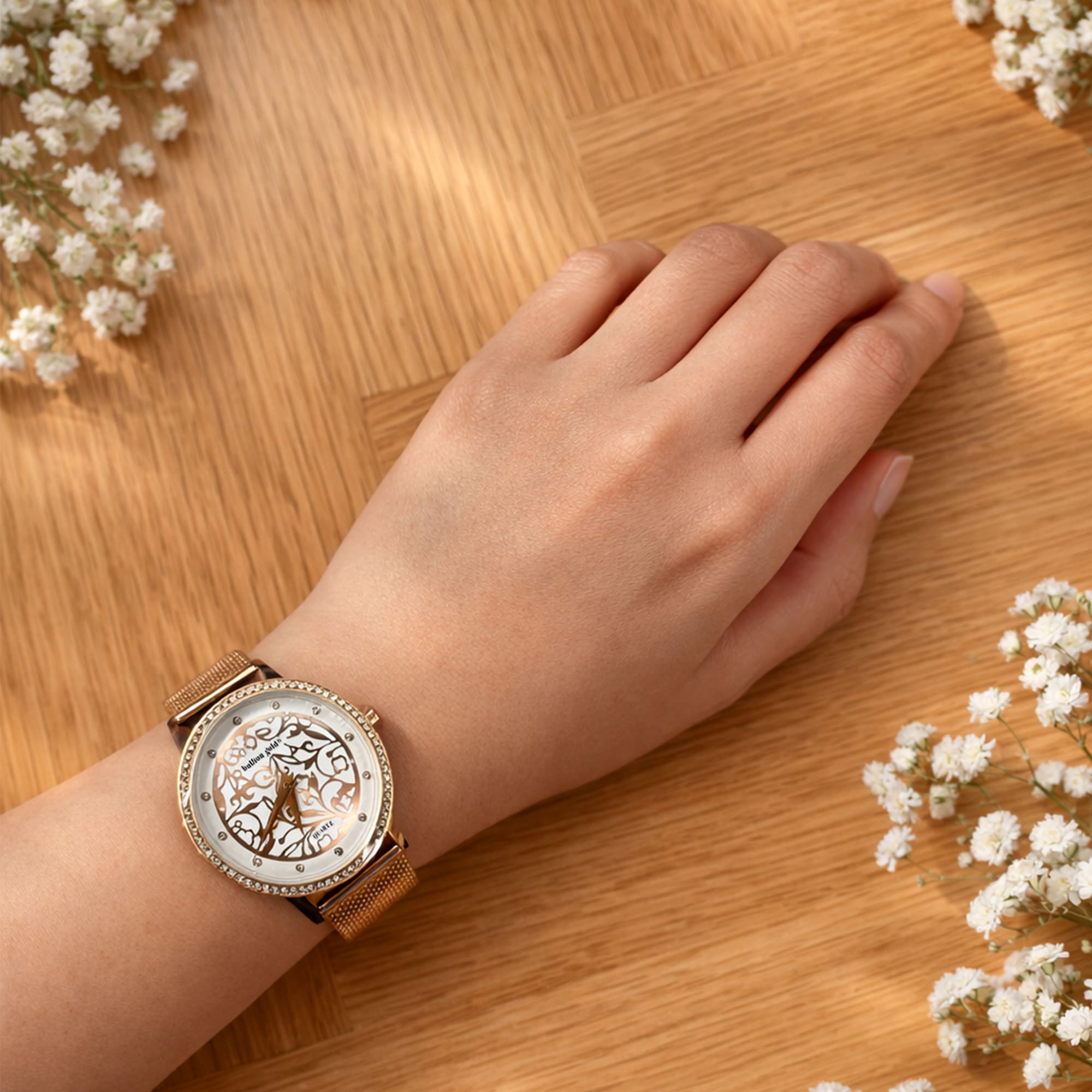 Bullion Gold Elite Watch Embellished with Rhinestone - Rose Gold - Image 8
