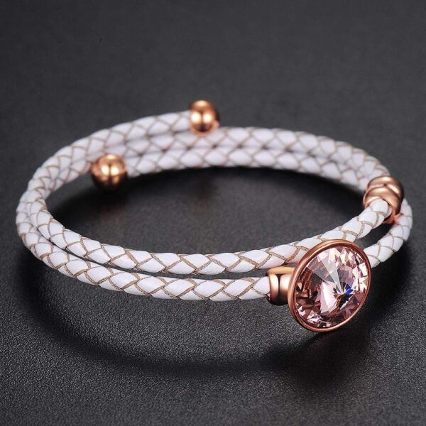 Precious Leather Wrap Bracelet White Embellished with SWAROVSKI® Crystals - Image 2