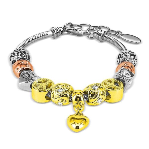 Tri Tone Heart-Shaped Beaded Bracelet Embellished with SWAROVSKI® Crystals
