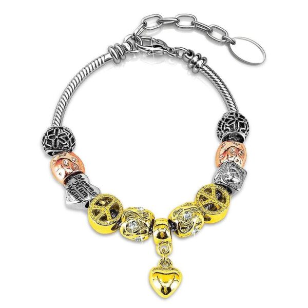 Tri Tone Heart-Shaped Beaded Bracelet Embellished with SWAROVSKI® Crystals - Image 2
