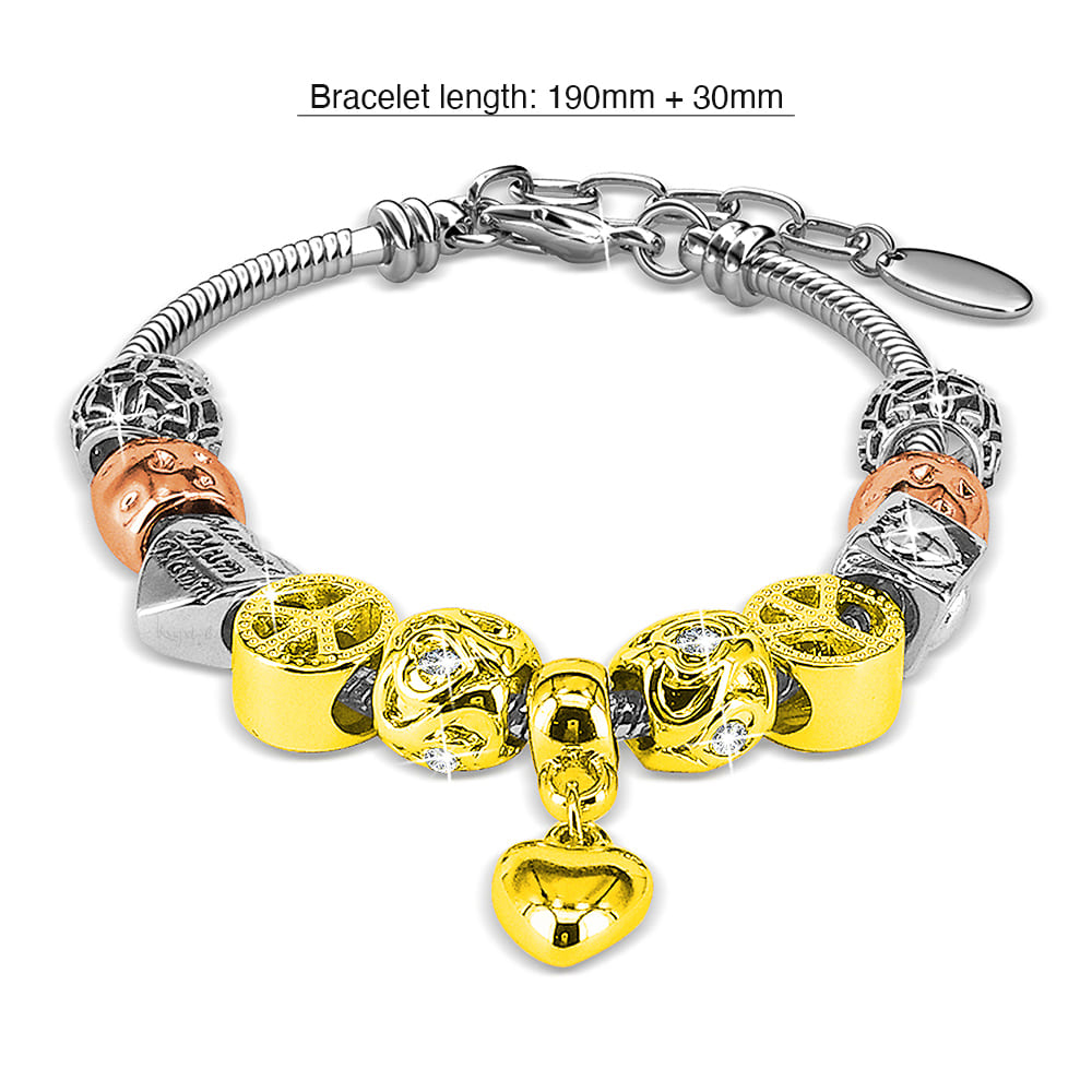Tri Tone Heart-Shaped Beaded Bracelet Embellished with SWAROVSKI® Crystals - Image 4