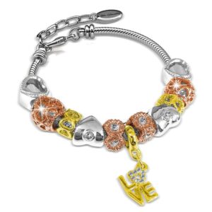 Tri Tone LOVE Beaded Bracelet Embellished with SWAROVSKI® Crystals