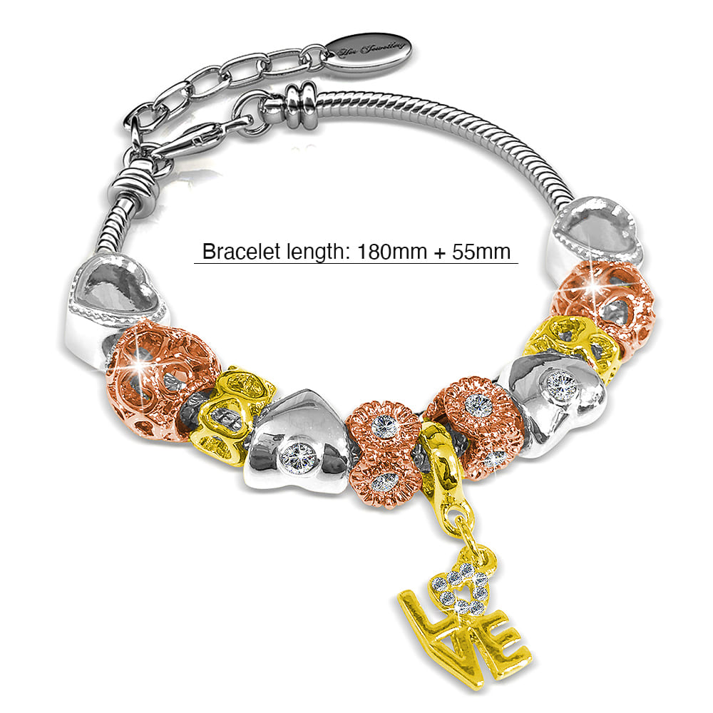 Tri Tone LOVE Beaded Bracelet Embellished with SWAROVSKI® Crystals - Image 4