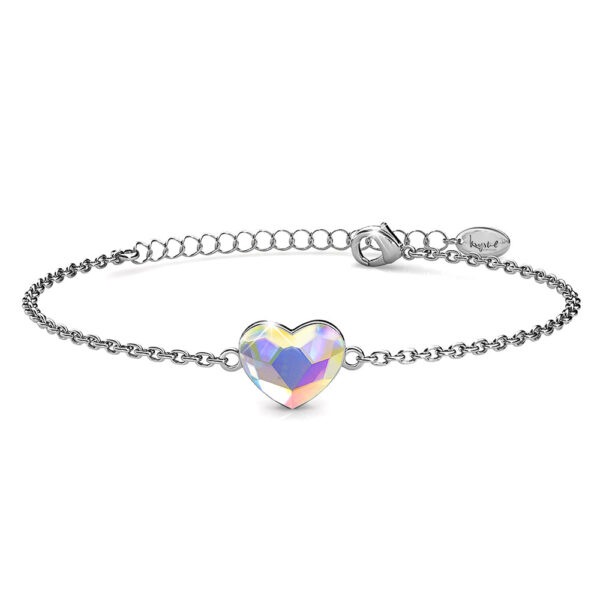 White Gold AB Heart Shaped Bracelet Embellished with Aurora Borealis SWAROVSKI® Crystal