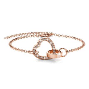 Rose Gold Interlocking Heart and Ring Necklace Embellished with SWAROVSKI® Crystals