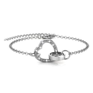 White Gold Interlocking Heart and Ring Necklace Embellished with SWAROVSKI® Crystals