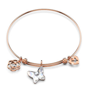 Rose Gold Butterfly Adjustable Bangle Embellished With SWAROVSKI® Crystals