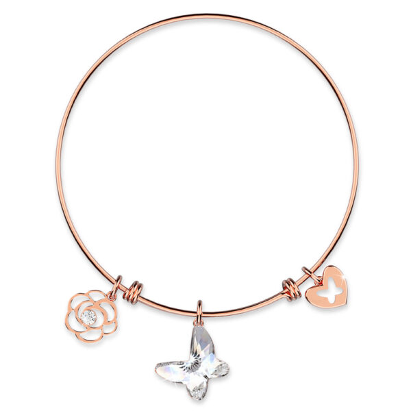 Rose Gold Butterfly Adjustable Bangle Embellished With SWAROVSKI® Crystals - Image 2