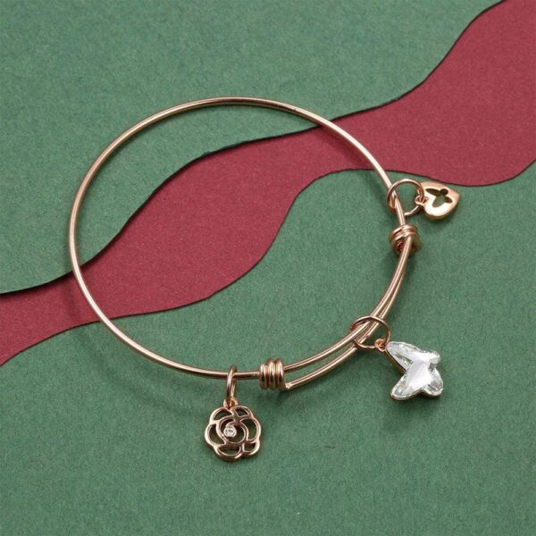 Rose Gold Butterfly Adjustable Bangle Embellished With SWAROVSKI® Crystals - Image 3