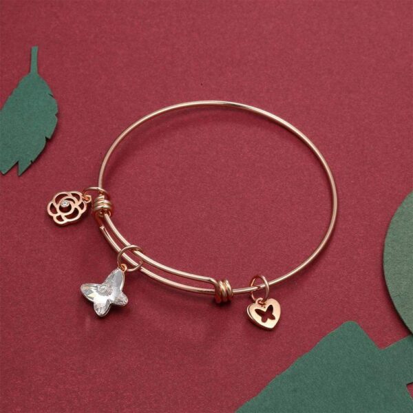 Rose Gold Butterfly Adjustable Bangle Embellished With SWAROVSKI® Crystals - Image 4