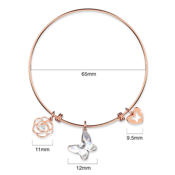 Rose Gold Butterfly Adjustable Bangle Embellished With SWAROVSKI® Crystals - Image 5