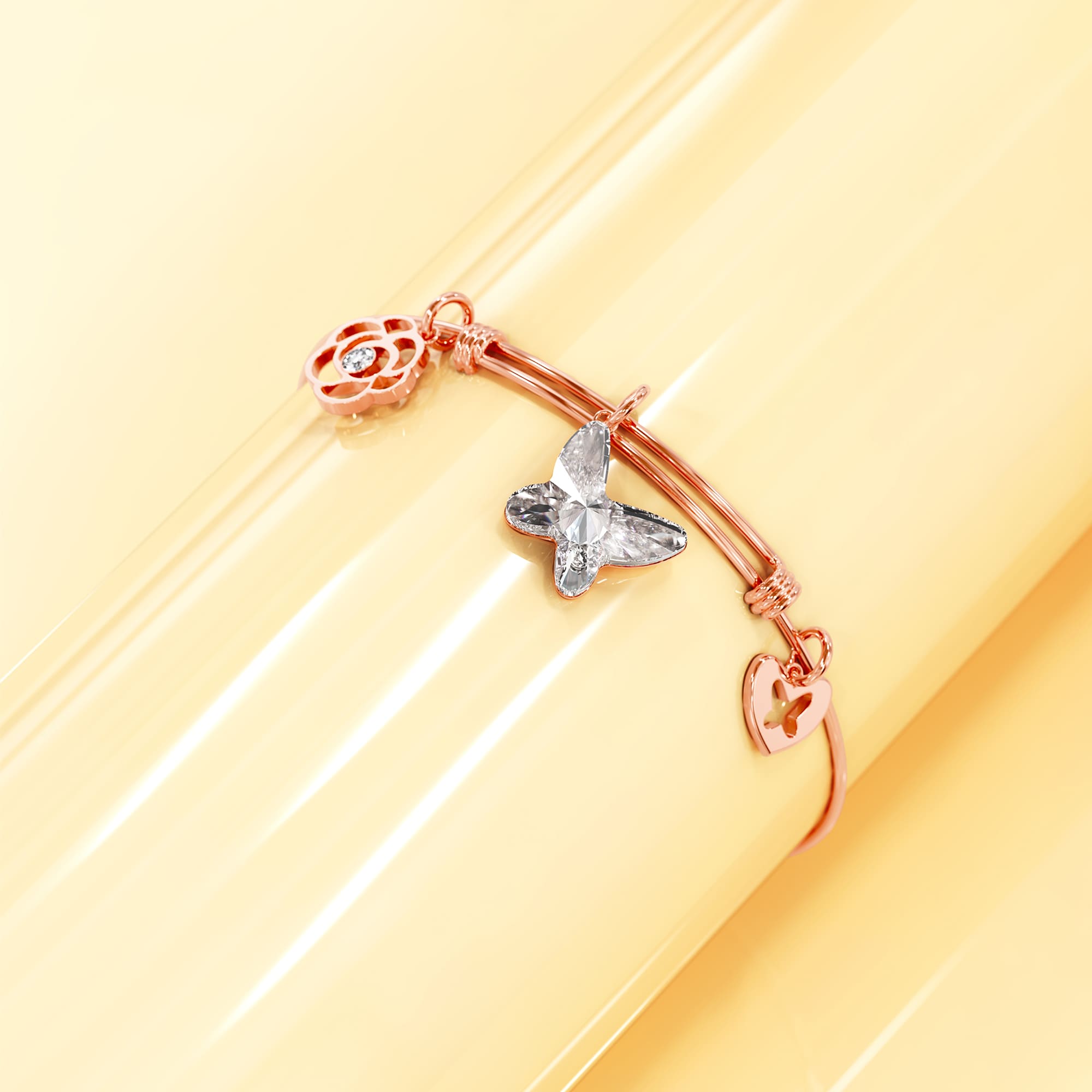Rose Gold Butterfly Adjustable Bangle Embellished With SWAROVSKI® Crystals - Image 4