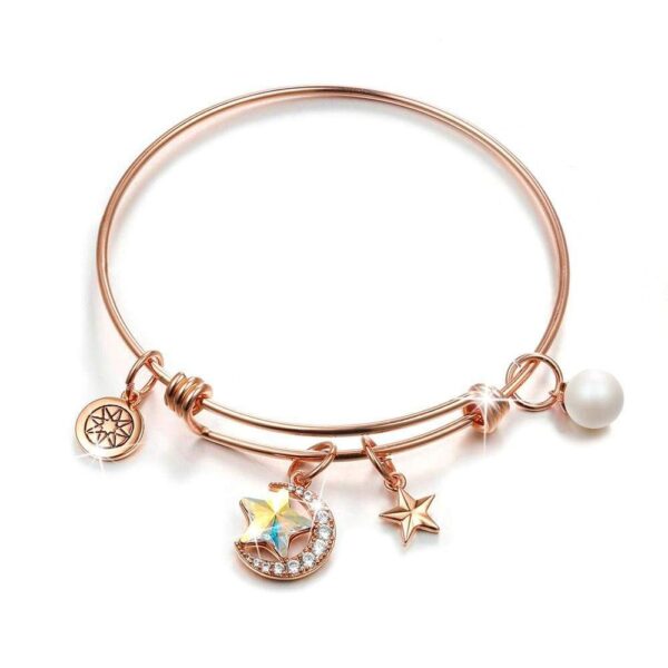Star Moon Adjustable Bangle Embellished With SWAROVSKI® Crystals