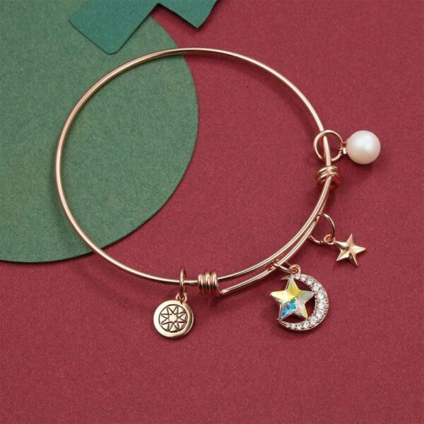 Star Moon Adjustable Bangle Embellished With SWAROVSKI® Crystals - Image 3