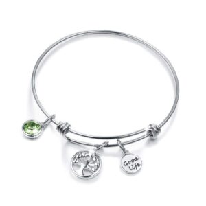 Inspiring Tree of Life Adjustable Bangle in White Gold Embellished With SWAROVSKI® Crystals