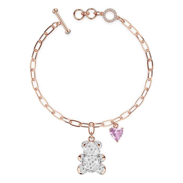 Plush Teddy Heart Charm Bracelet Embellished with SWAROVSKI® Crystals in Rose Gold - Image 2
