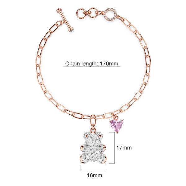 Plush Teddy Heart Charm Bracelet Embellished with SWAROVSKI® Crystals in Rose Gold - Image 4