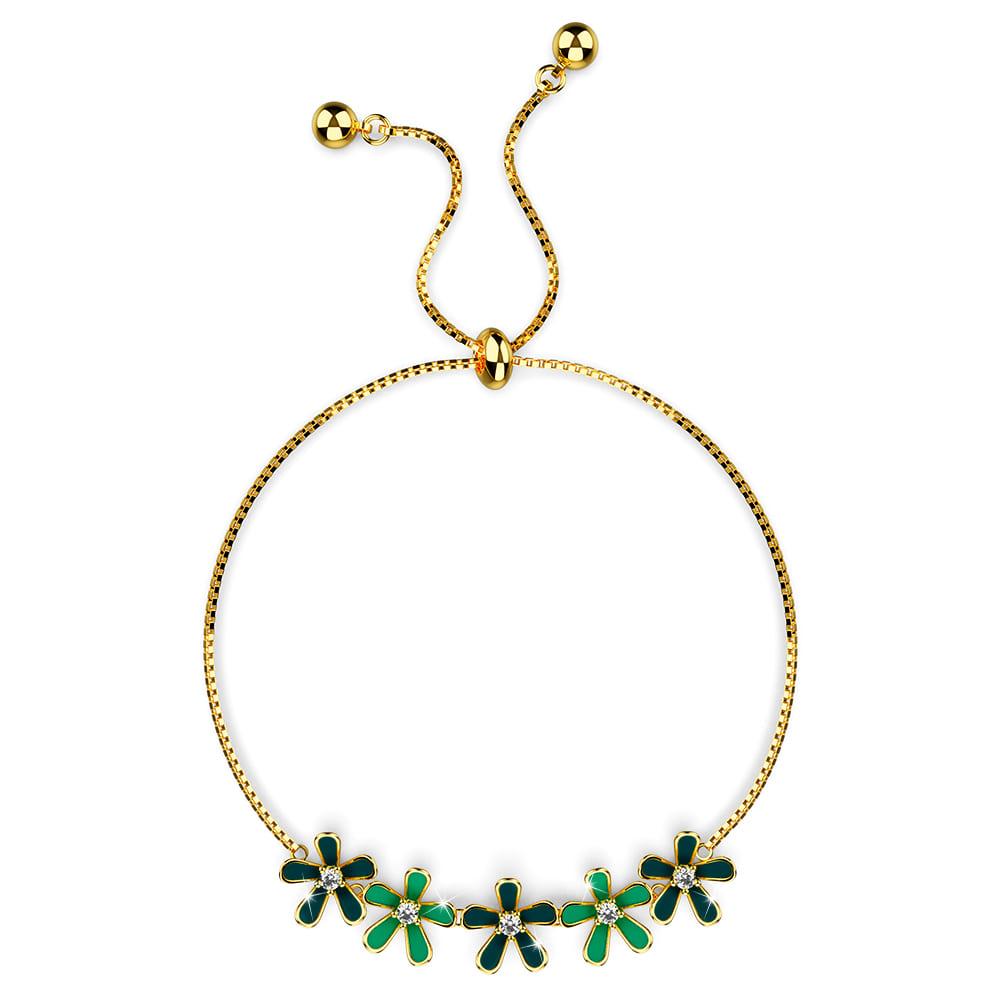 Petalia Olive Green Bracelet Featured SWAROVSKI® Crystals in Gold - Image 2