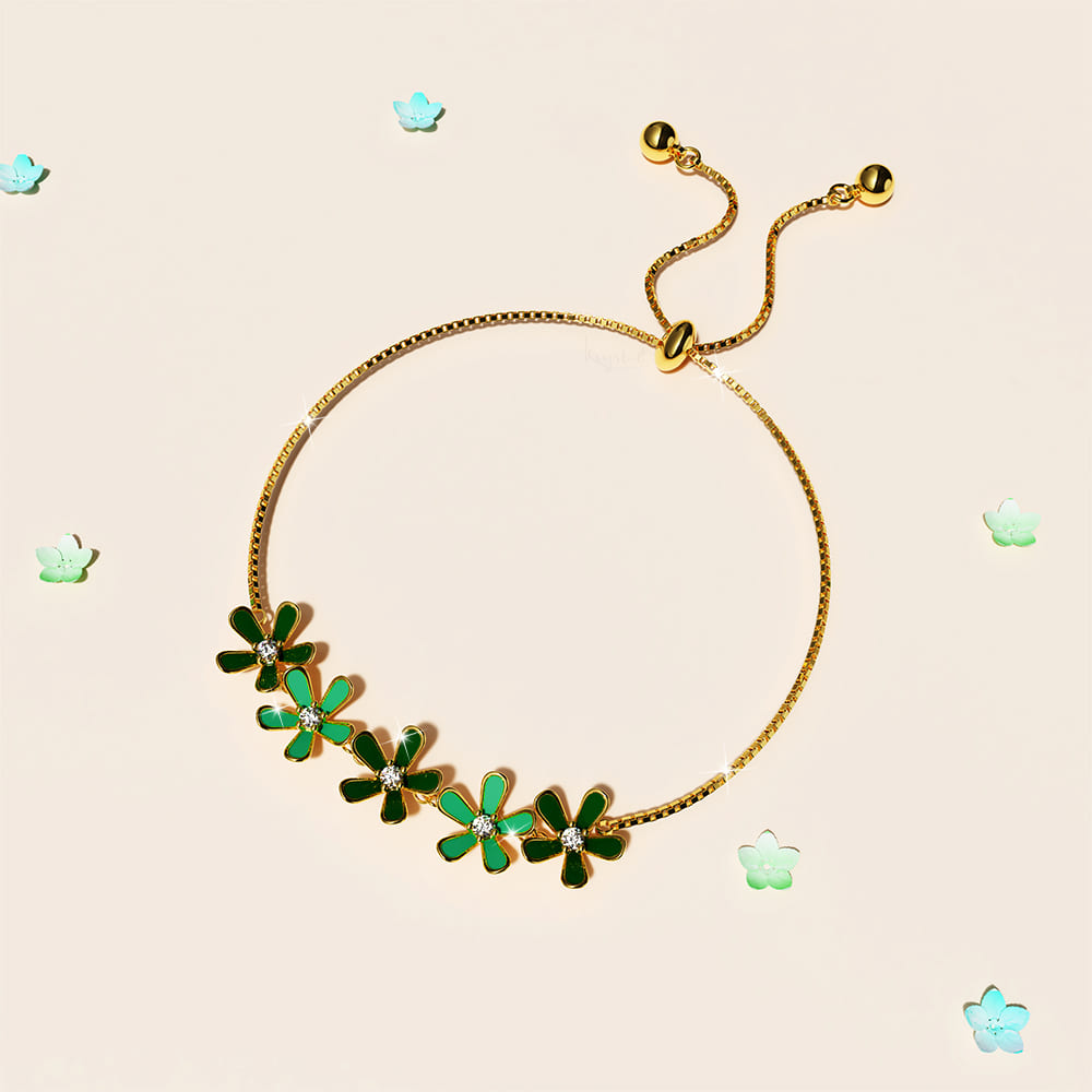 Petalia Olive Green Bracelet Featured SWAROVSKI® Crystals in Gold - Image 5