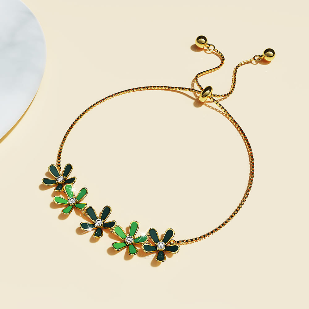 Petalia Olive Green Bracelet Featured SWAROVSKI® Crystals in Gold - Image 4