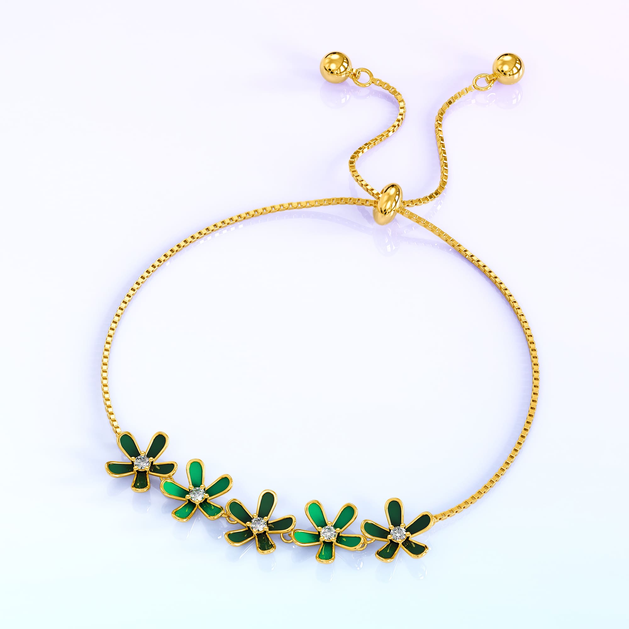 Petalia Olive Green Bracelet Featured SWAROVSKI® Crystals in Gold - Image 3