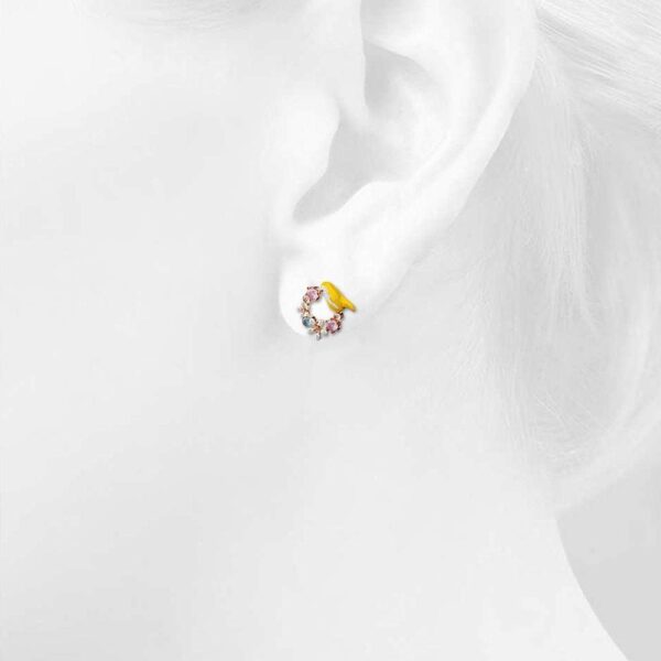 Yellow Bird and Multicolour Floral Austrian Crystal Stud Earrings - Image 5