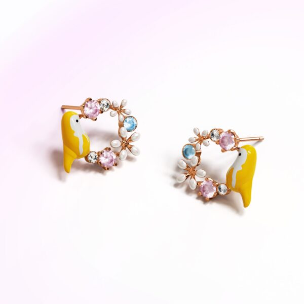 Yellow Bird and Multicolour Floral Austrian Crystal Stud Earrings - Image 3