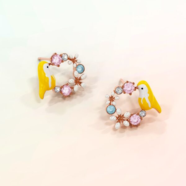 Yellow Bird and Multicolour Floral Austrian Crystal Stud Earrings - Image 2