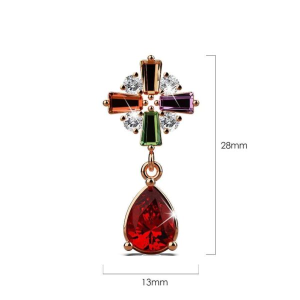 Rose Gold Plated Many-Hues Cross and Ruby Red Teardrop Earrings - Image 5