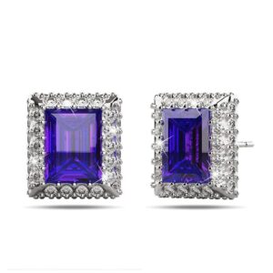 Square Tanzanite Stud Earrings Embellished with Crystals from SWAROVSKI®