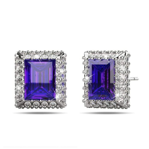 Square Tanzanite Stud Earrings Embellished with Crystals from SWAROVSKI®