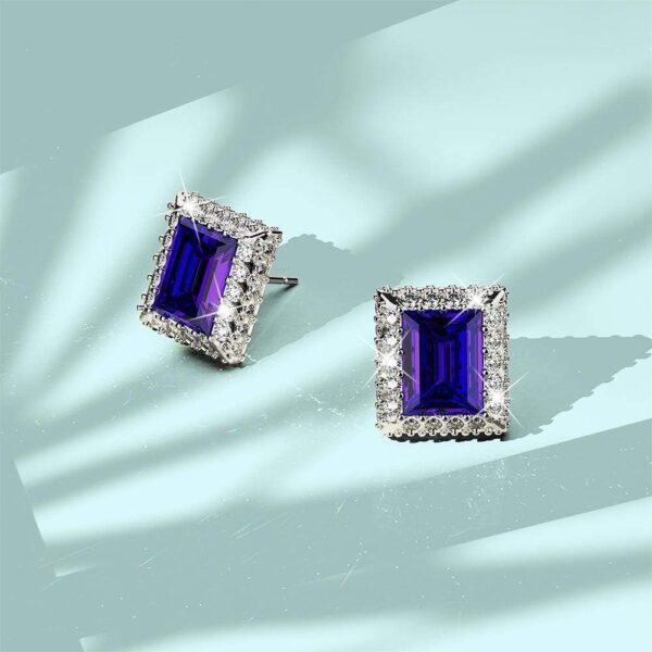 Square Tanzanite Stud Earrings Embellished with Crystals from SWAROVSKI® - Image 3